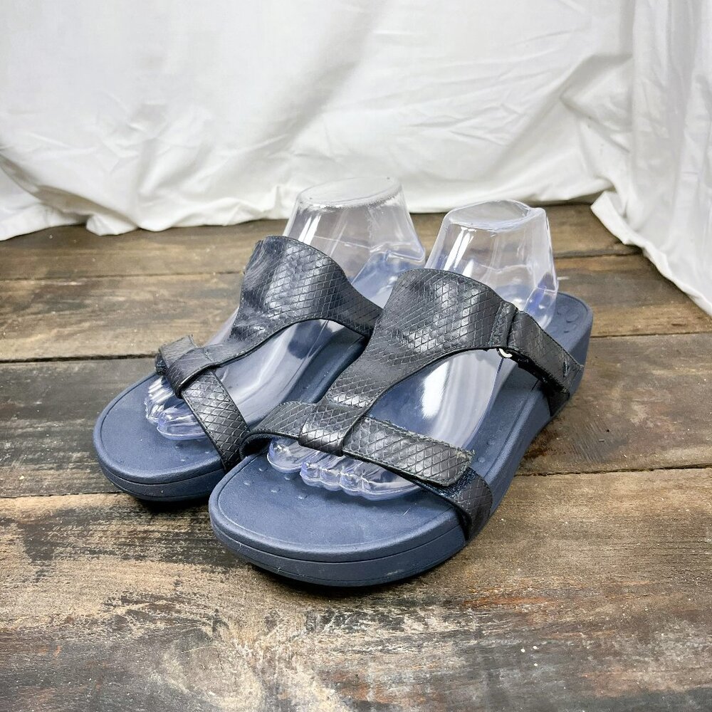 Vionic Ellie Wedge Sandal Womens 11 Navy Blue Orthotic Arch Walking Adjustable